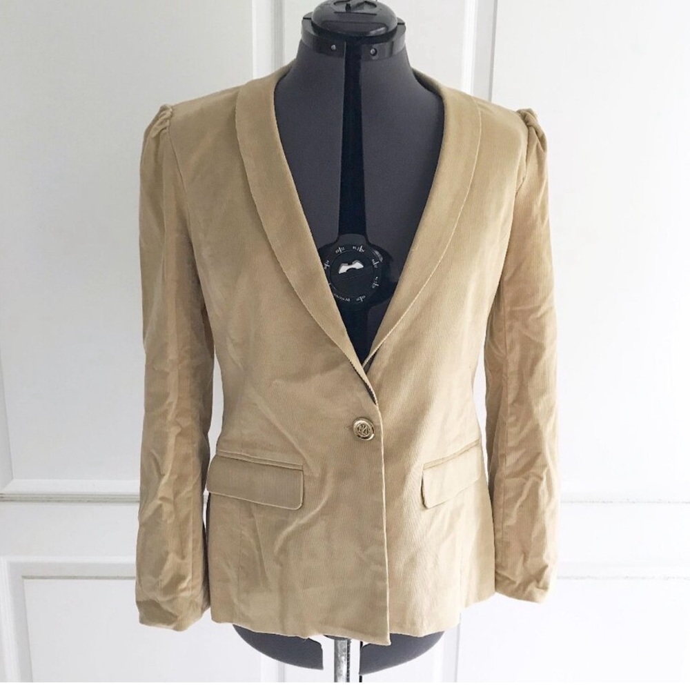 Lissa Mar Tan Corduroy Blazer Jacket, Silk Lined, Size L